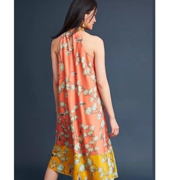 Anthropologie Beaded Blossom Cranes Silk Halter Neck Dress By Varun Bahl… - Picture 2 of 5